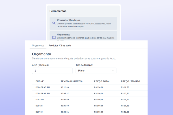 Print da seção de ferramentas do Web Drone